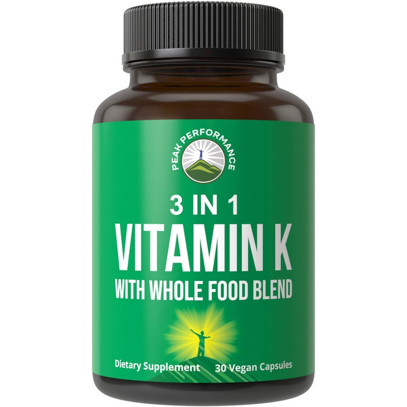 Vitamin K with Whole Food Blend of 25 Vegetables and Fruits for Max Absorption Vegan Capsules Supplement Vitamins K1 K2 MK4 K2 Natto MK7 Alternative to Drops Gummies VIT K with K 2 and MK7